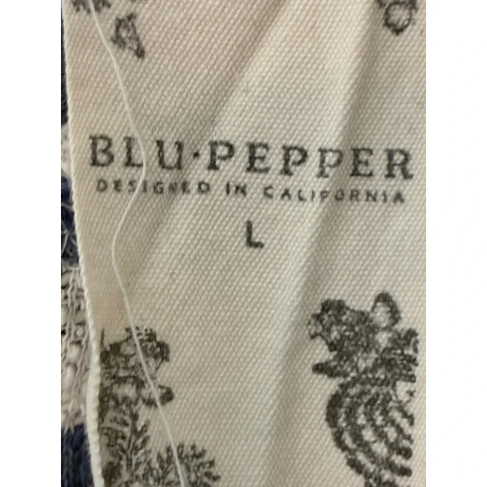 Blu Pepper Blue White Striped Lace Crochet Shoulder Long Sleeve Top Large